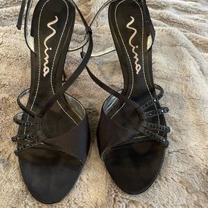Nina ( 8 1/2) black satin embellish heel